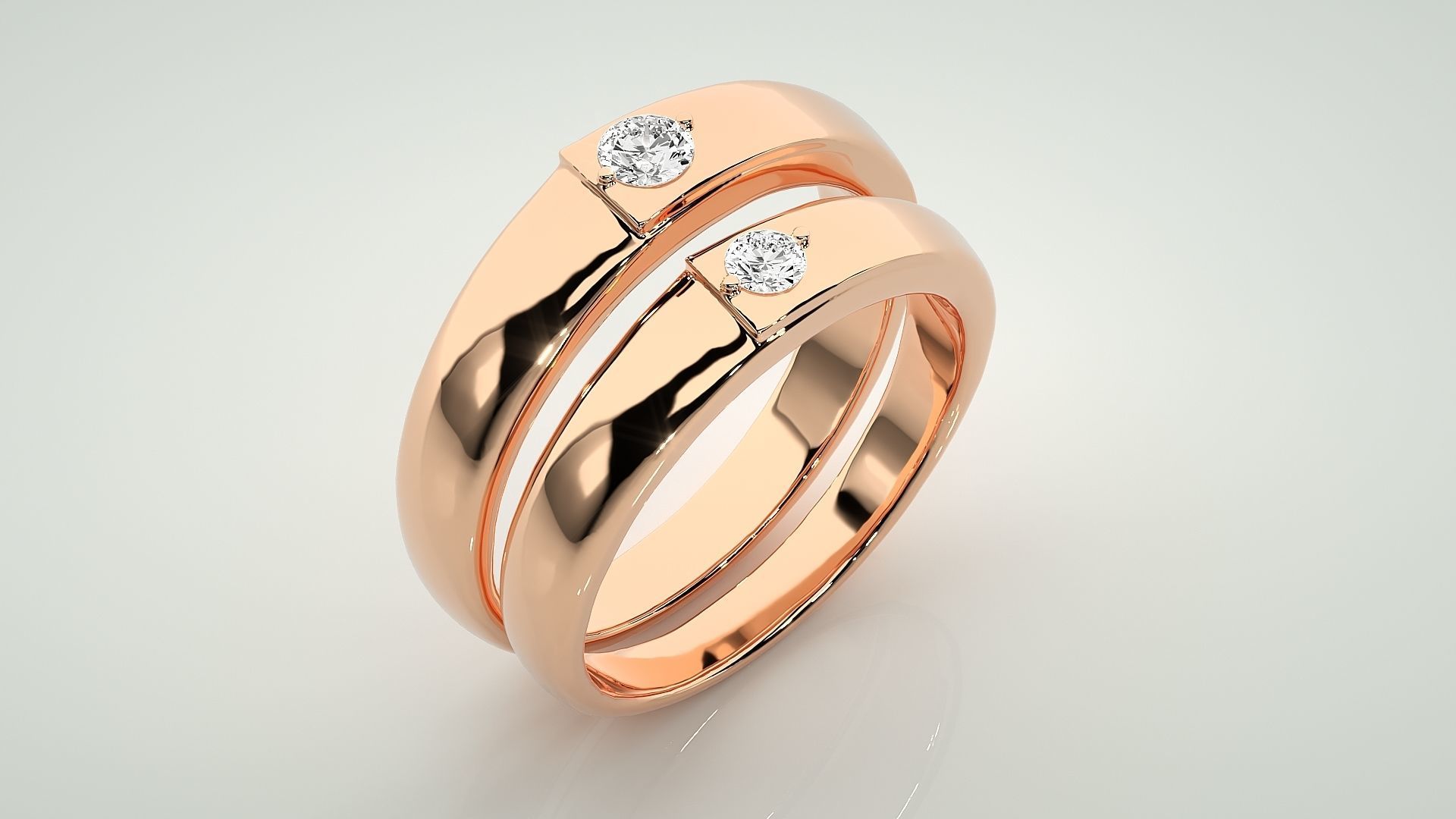Solitaire Couple Band Ring 3dm stl render detail 3D print model_4