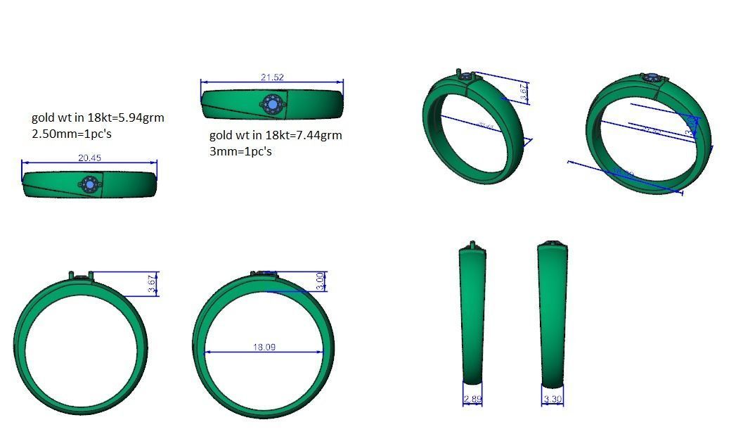 Solitaire Couple Band Ring 3dm stl render detail 3D print model_3