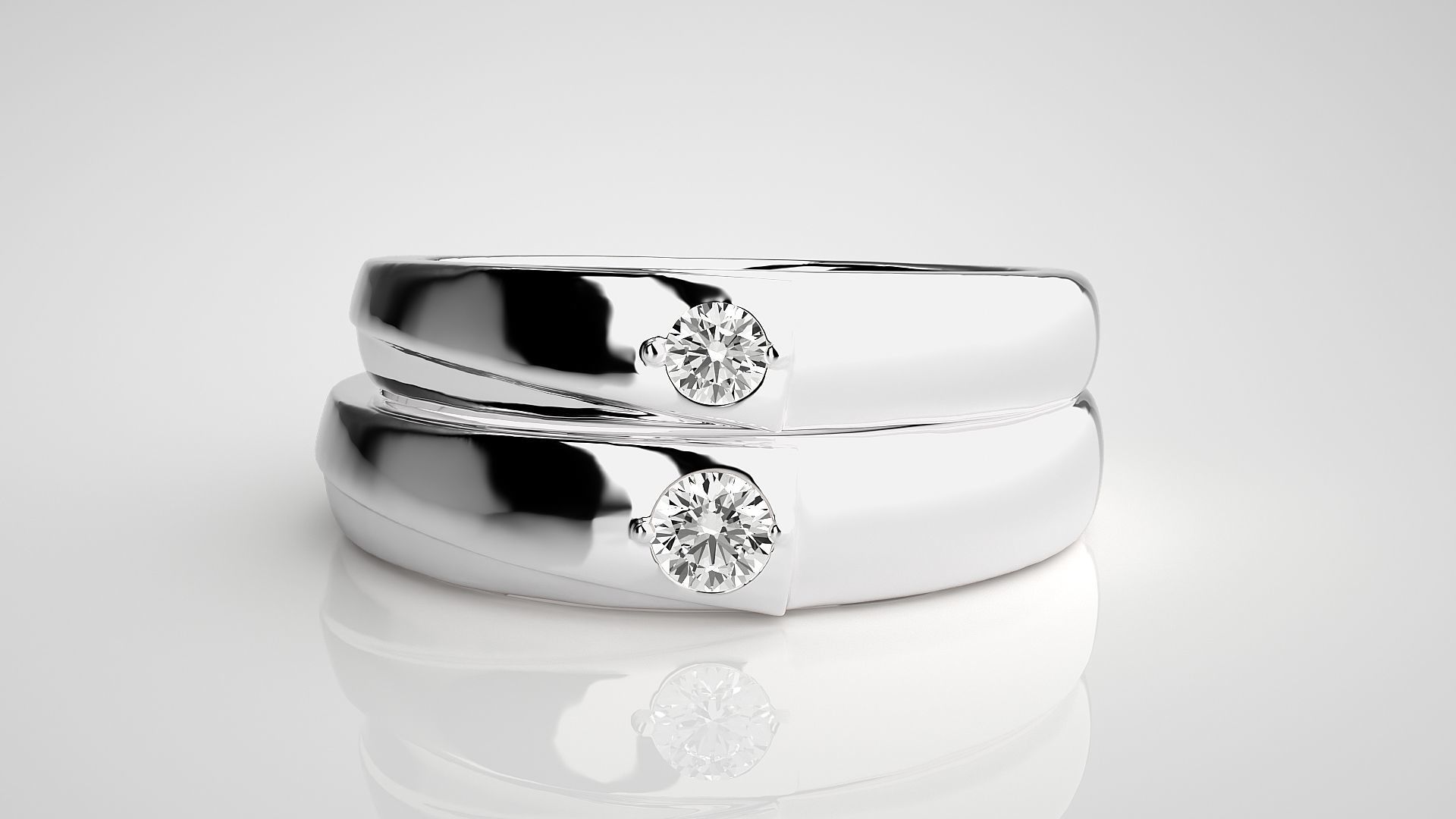Solitaire Couple Band Ring 3dm stl render detail 3D print model_7