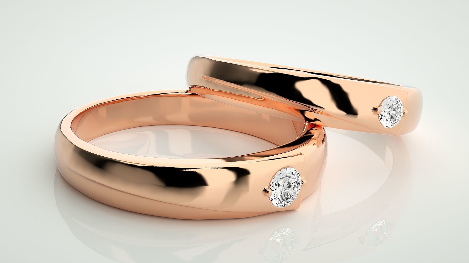 Solitaire Couple Band Ring 3dm stl render detail 3D print model_1