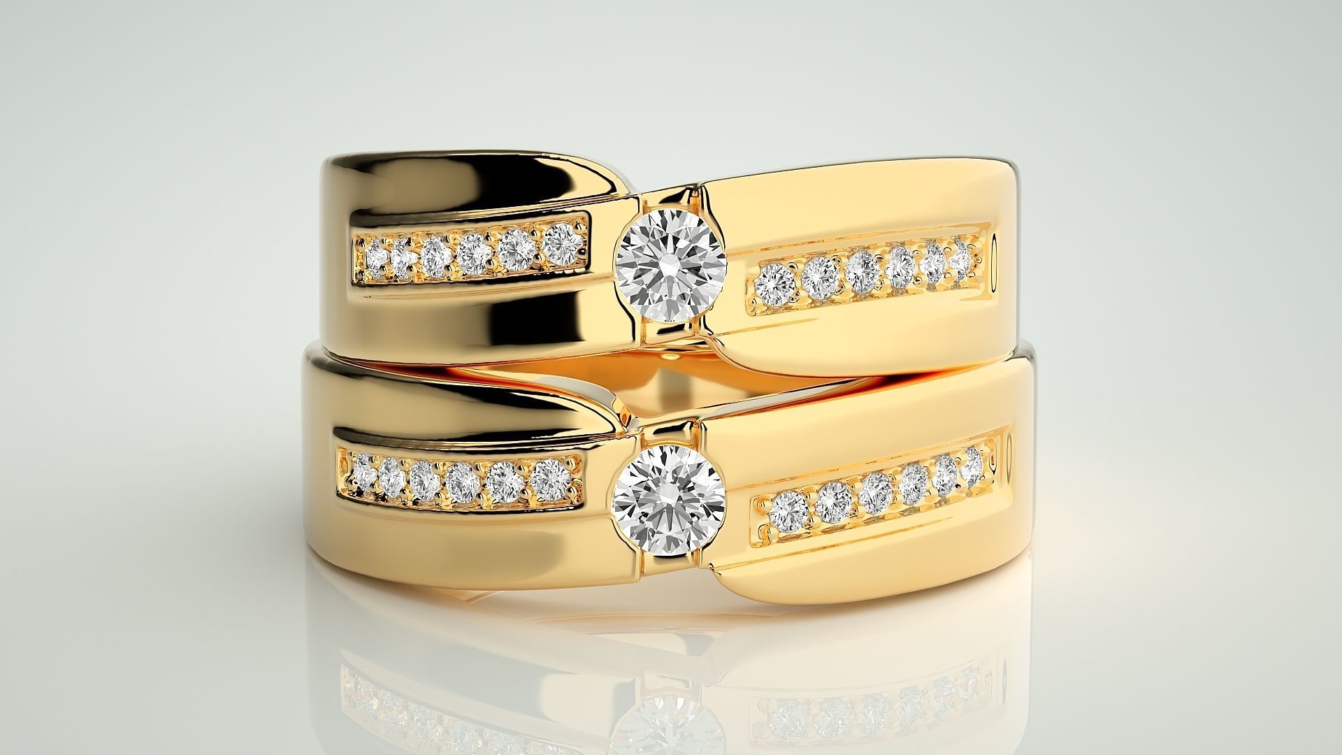 Solitaire Couple Band Ring 3dm stl render detail 3D print model_11
