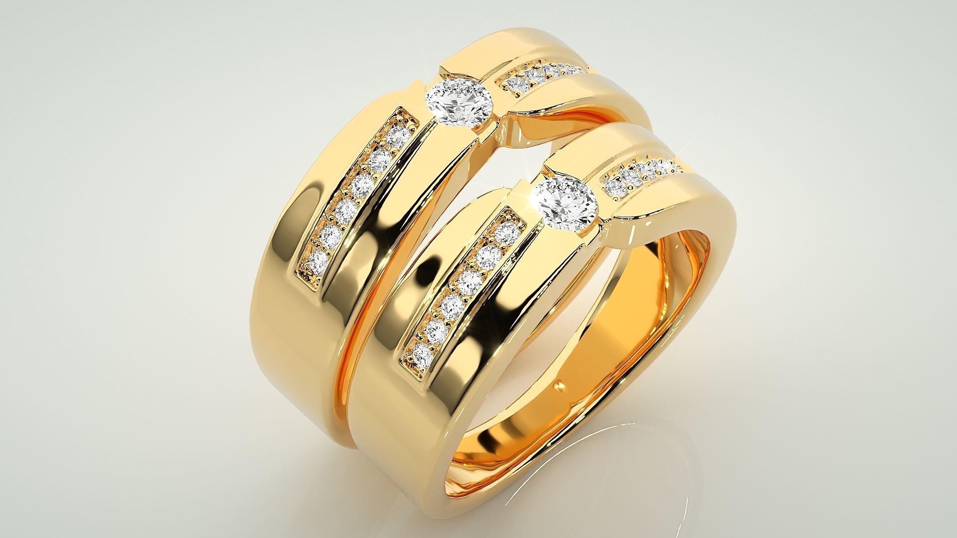 Solitaire Couple Band Ring 3dm stl render detail 3D print model_12