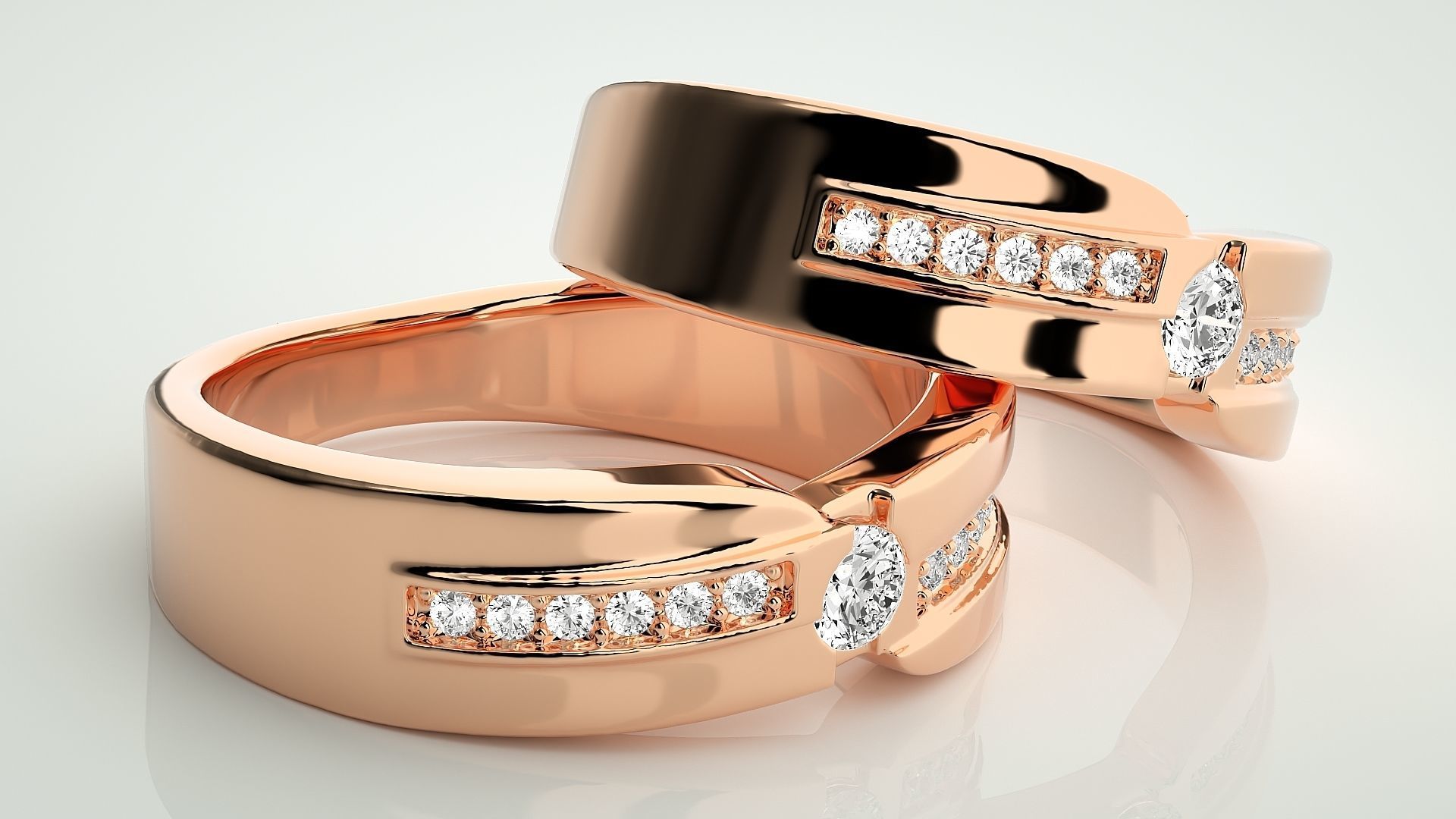 Solitaire Couple Band Ring 3dm stl render detail 3D print model_1