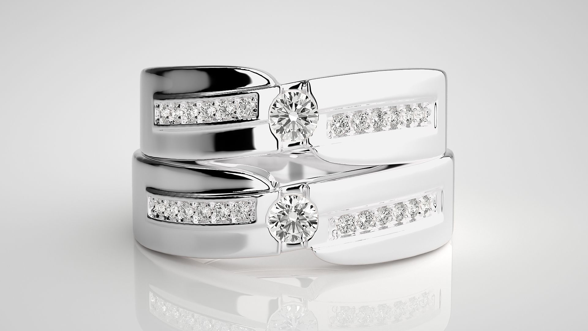 Solitaire Couple Band Ring 3dm stl render detail 3D print model_7