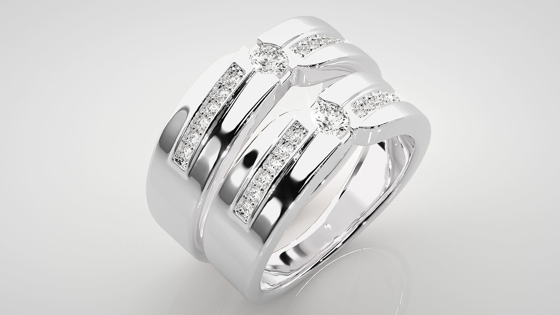 Solitaire Couple Band Ring 3dm stl render detail 3D print model_8