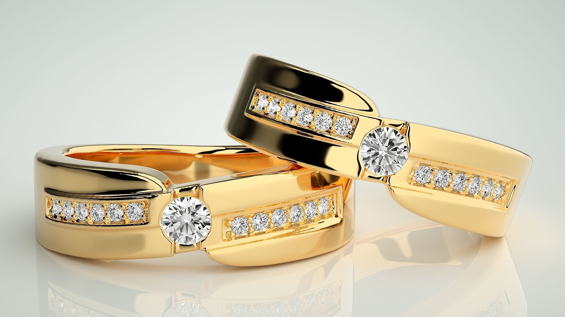 Solitaire Couple Band Ring 3dm stl render detail 3D print model_9