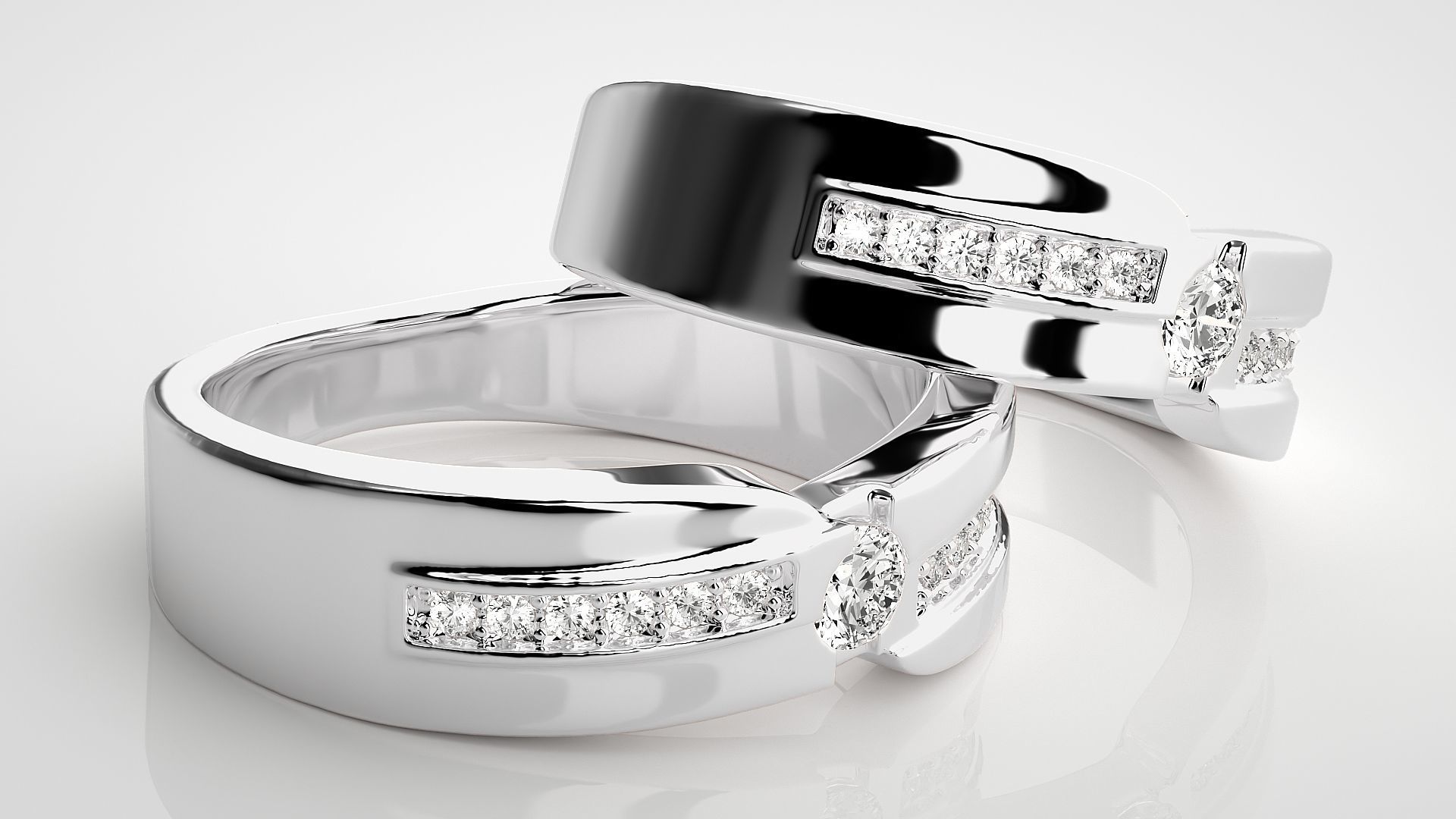 Solitaire Couple Band Ring 3dm stl render detail 3D print model_6