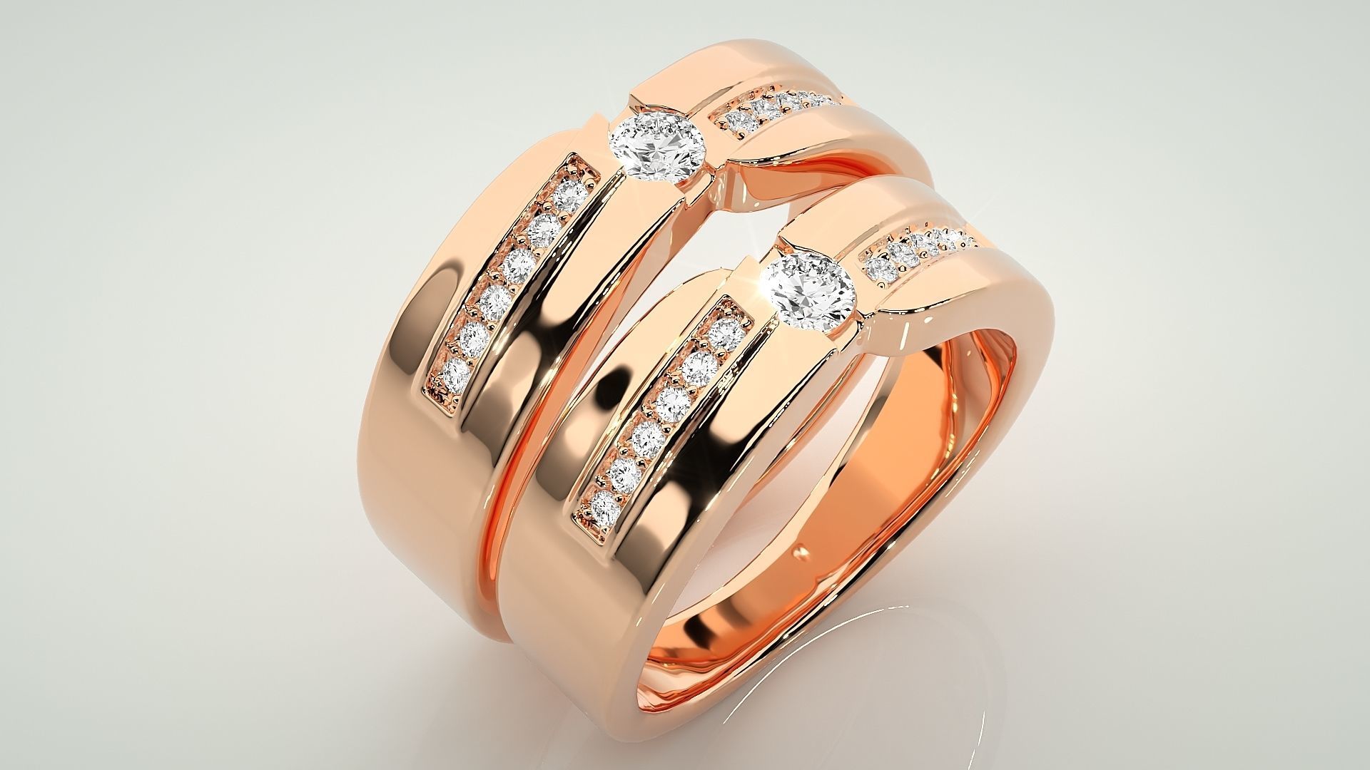 Solitaire Couple Band Ring 3dm stl render detail 3D print model_4