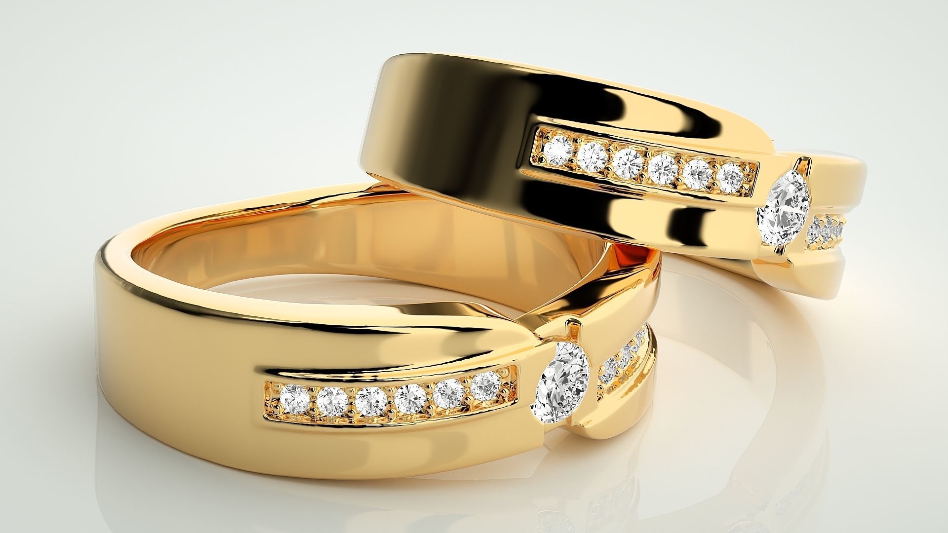 Solitaire Couple Band Ring 3dm stl render detail 3D print model_10