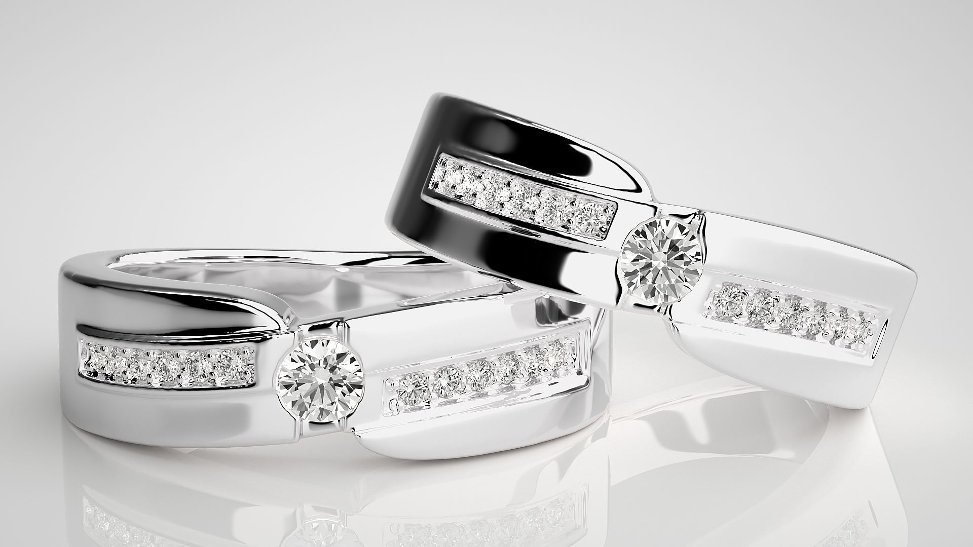 Solitaire Couple Band Ring 3dm stl render detail 3D print model_5