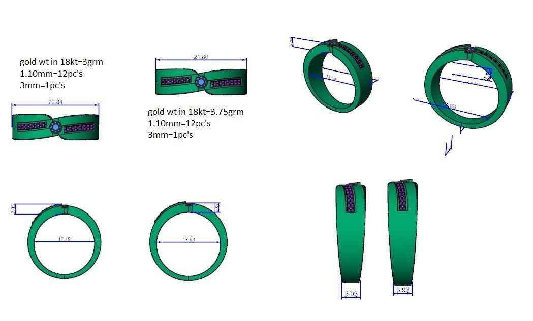 Solitaire Couple Band Ring 3dm stl render detail 3D print model_3