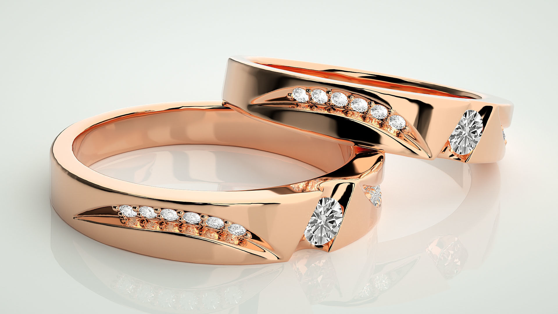 Solitaire Couple Band Ring 3dm stl render detail 3D print model_1