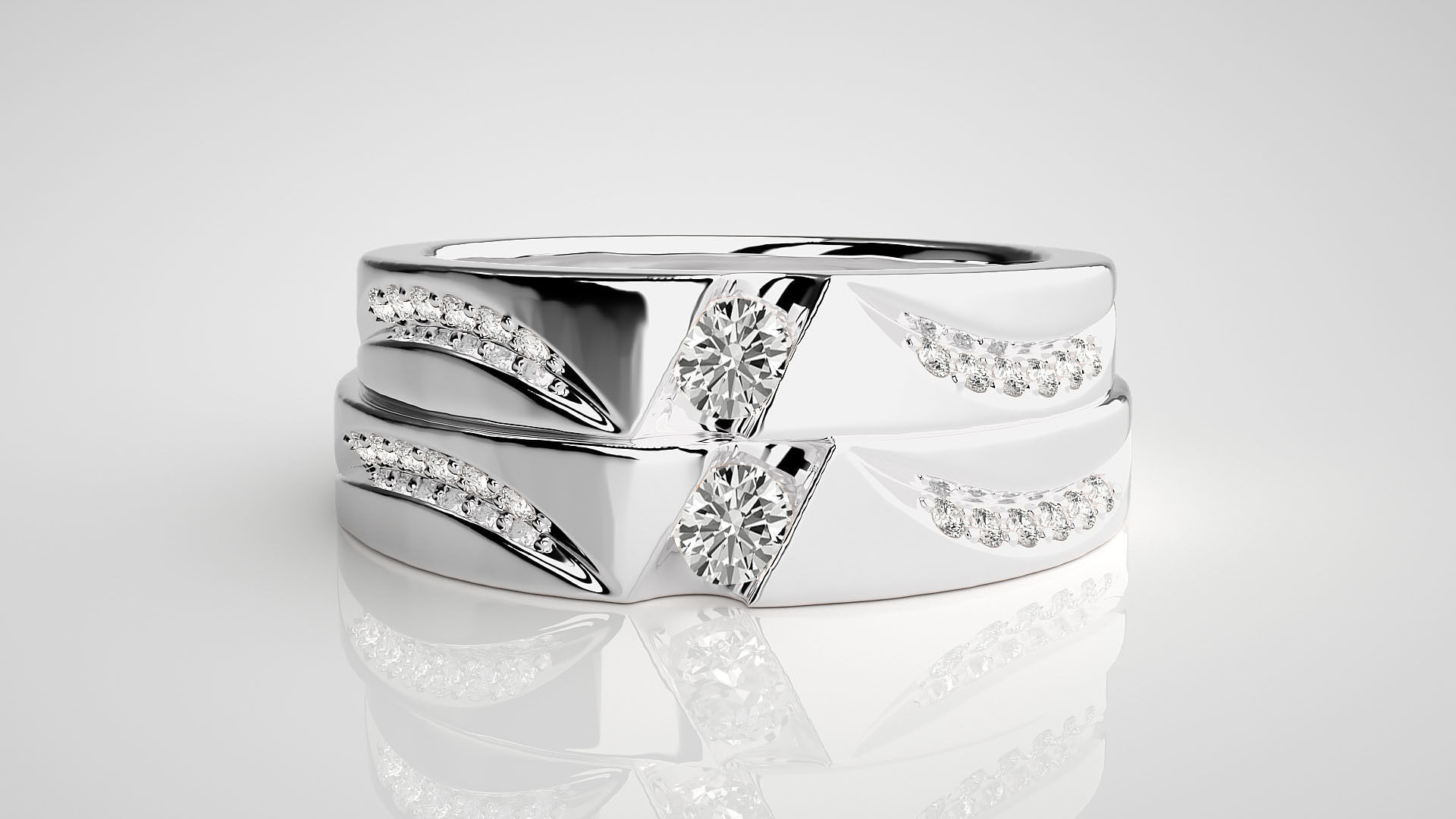 Solitaire Couple Band Ring 3dm stl render detail 3D print model_7