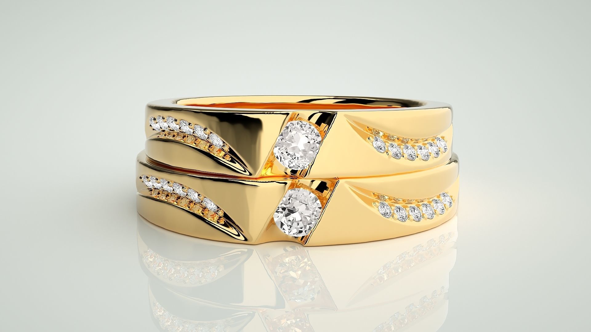 Solitaire Couple Band Ring 3dm stl render detail 3D print model_11