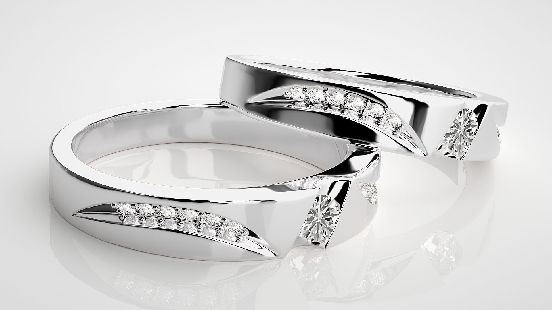 Solitaire Couple Band Ring 3dm stl render detail 3D print model_6