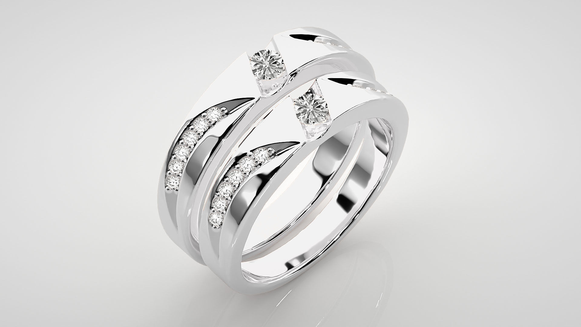 Solitaire Couple Band Ring 3dm stl render detail 3D print model_8