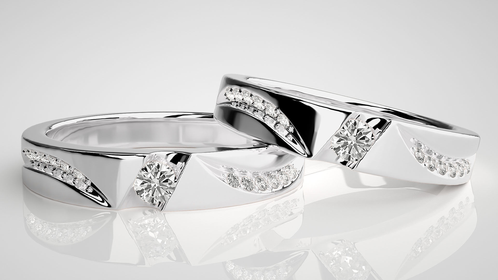 Solitaire Couple Band Ring 3dm stl render detail 3D print model_5