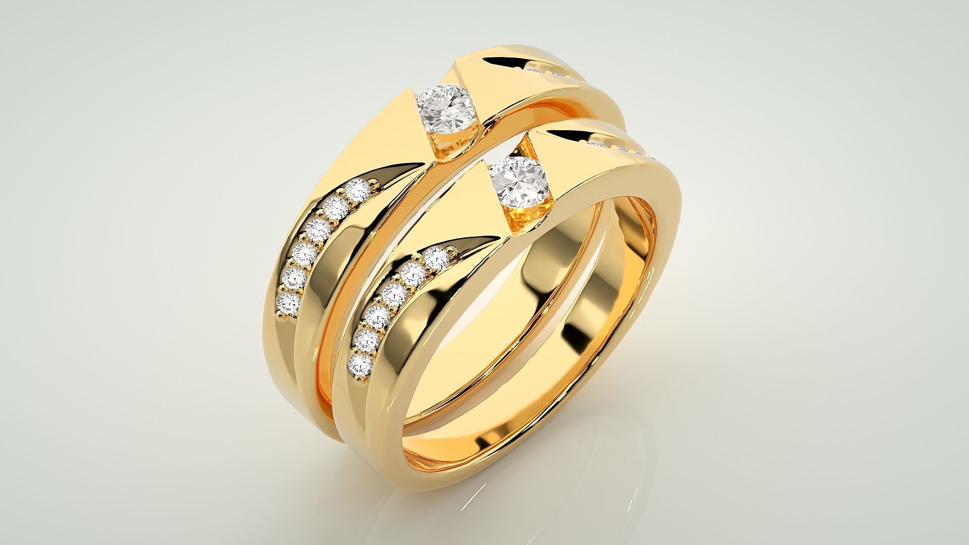 Solitaire Couple Band Ring 3dm stl render detail 3D print model_12