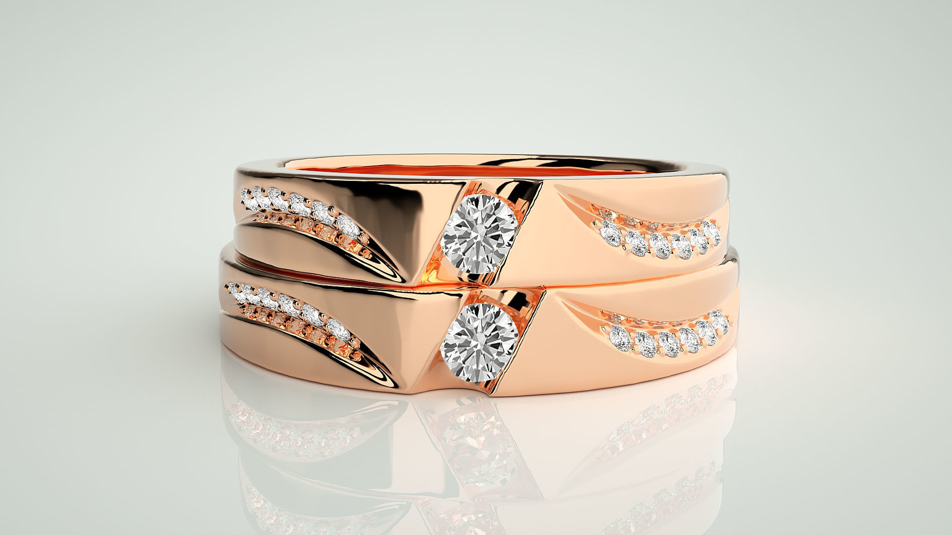 Solitaire Couple Band Ring 3dm stl render detail 3D print model_2