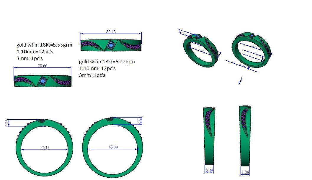 Solitaire Couple Band Ring 3dm stl render detail 3D print model_3