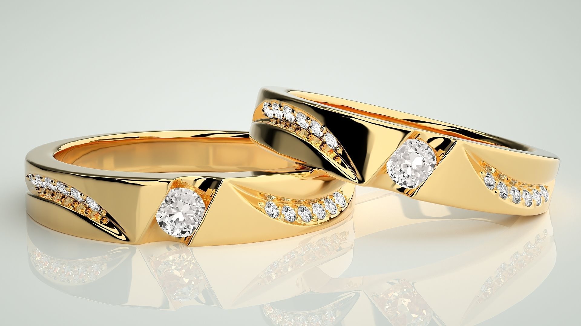 Solitaire Couple Band Ring 3dm stl render detail 3D print model_9