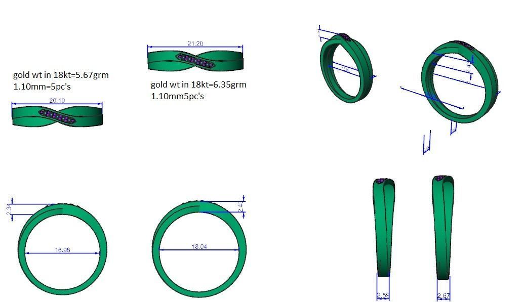 Diamond Couple Band Ring 3dm stl render detail 3D print model_3