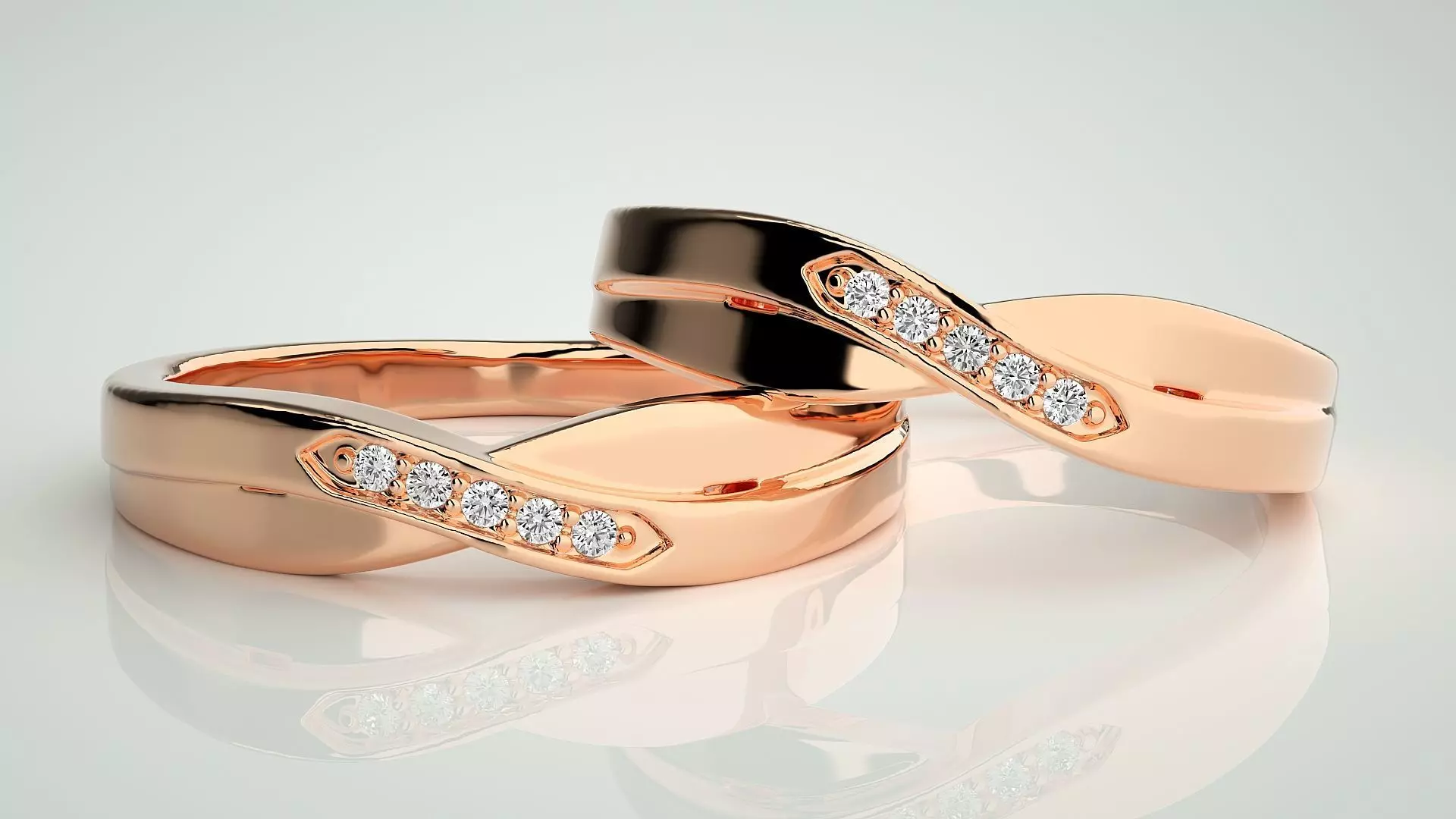 Diamond Couple Band Ring 3dm stl render detail 3D print model_0