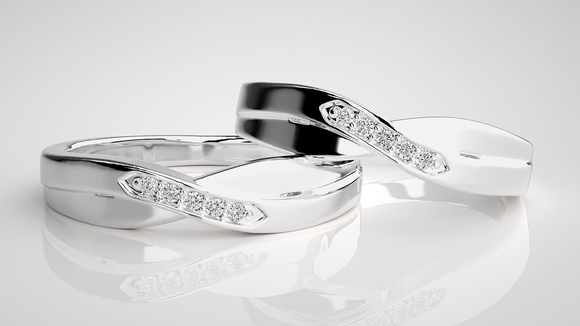Diamond Couple Band Ring 3dm stl render detail 3D print model_5
