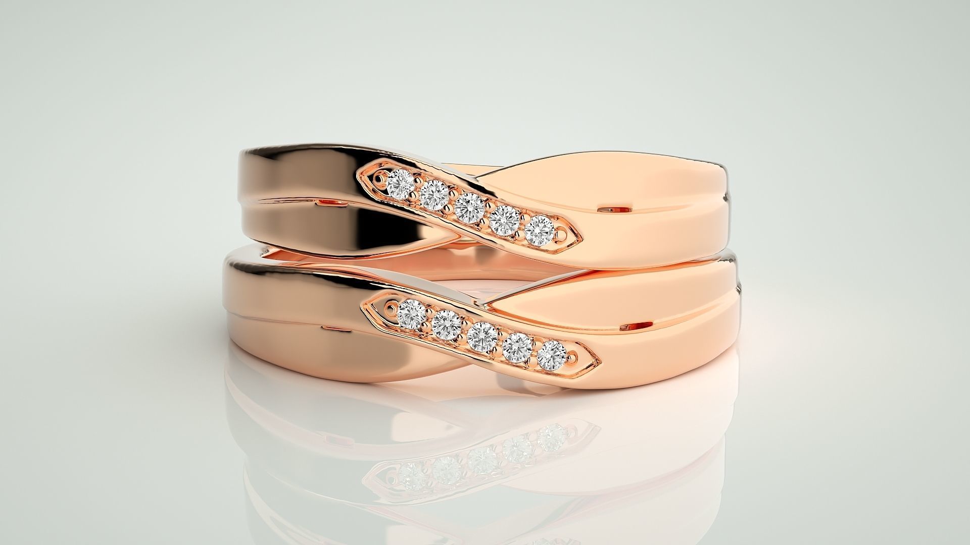 Diamond Couple Band Ring 3dm stl render detail 3D print model_2