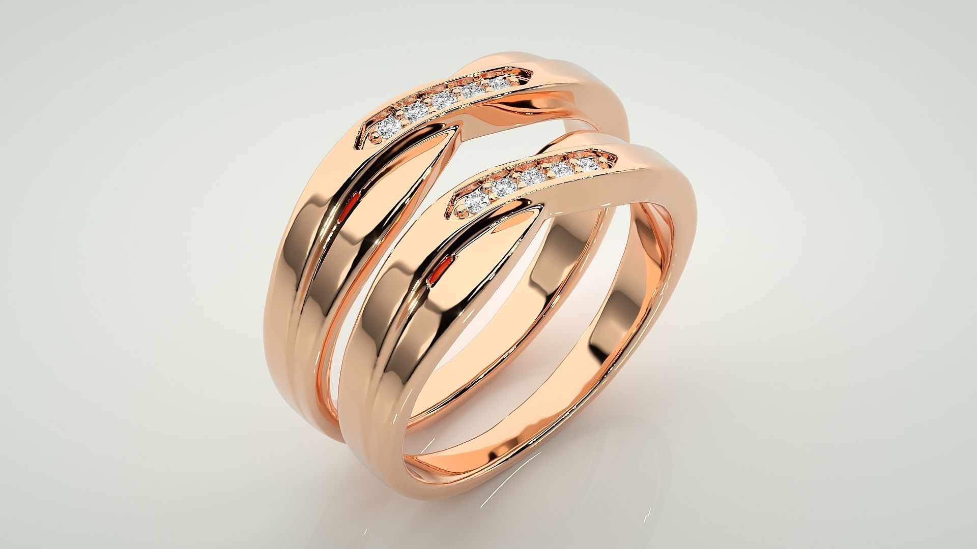 Diamond Couple Band Ring 3dm stl render detail 3D print model_4