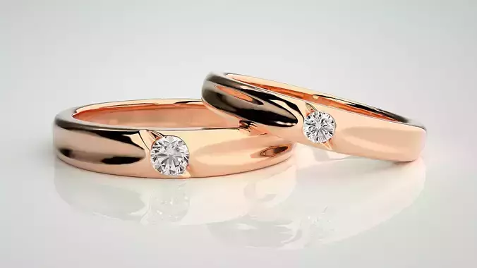 Solitaire Couple Band Ring 3dm stl render detail