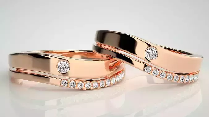 Solitaire Couple Band Ring 3dm stl render detail