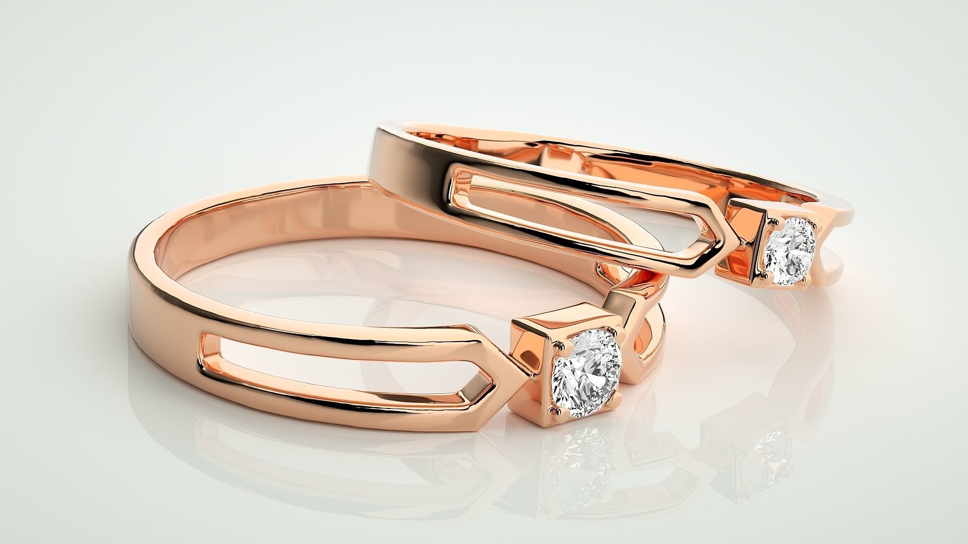 Solitaire Couple Band Ring 3dm stl render detail 3D print model_1