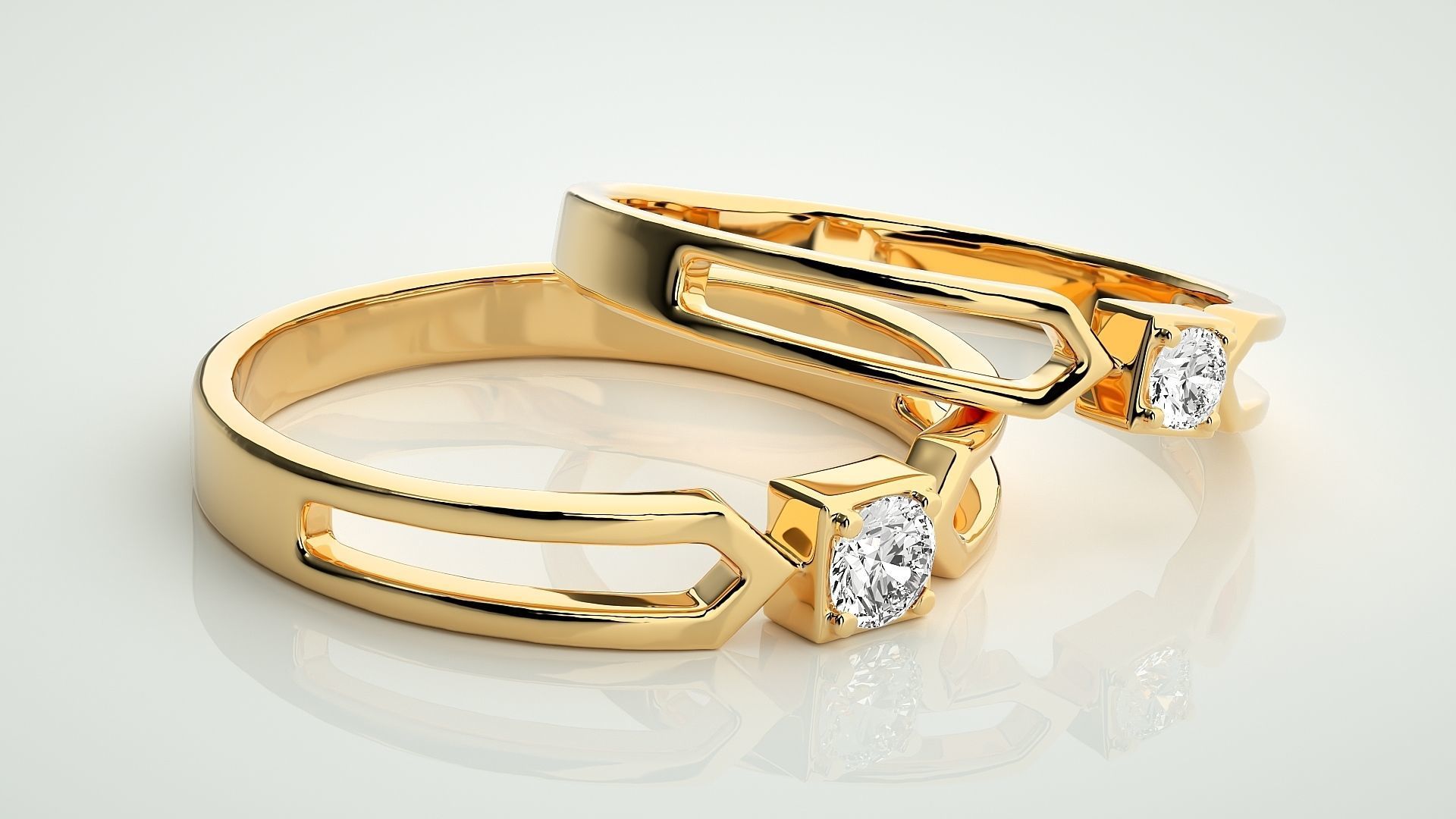 Solitaire Couple Band Ring 3dm stl render detail 3D print model_10
