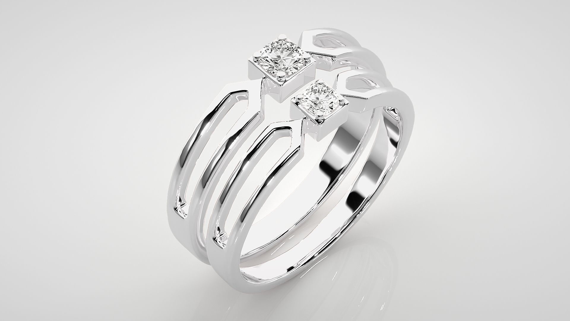 Solitaire Couple Band Ring 3dm stl render detail 3D print model_8