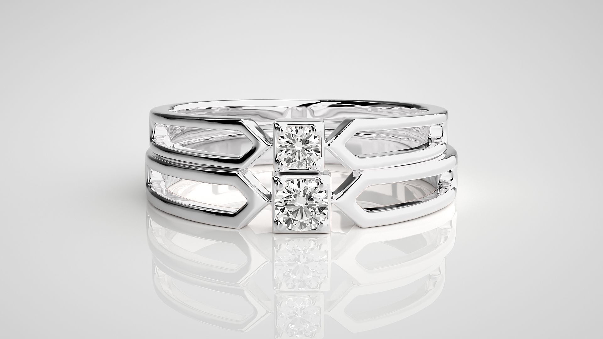 Solitaire Couple Band Ring 3dm stl render detail 3D print model_7