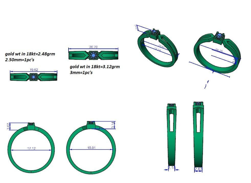 Solitaire Couple Band Ring 3dm stl render detail 3D print model_3