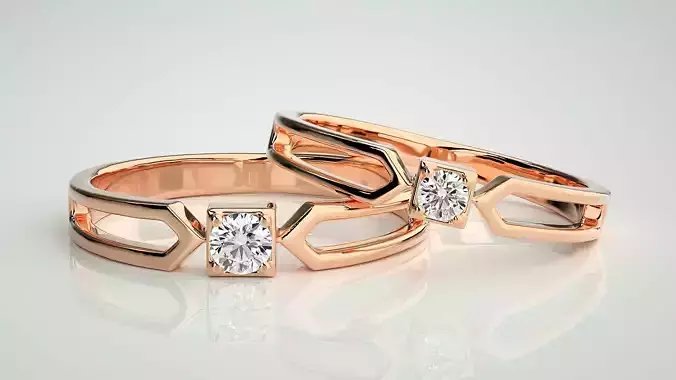 Solitaire Couple Band Ring 3dm stl render detail 3D print model