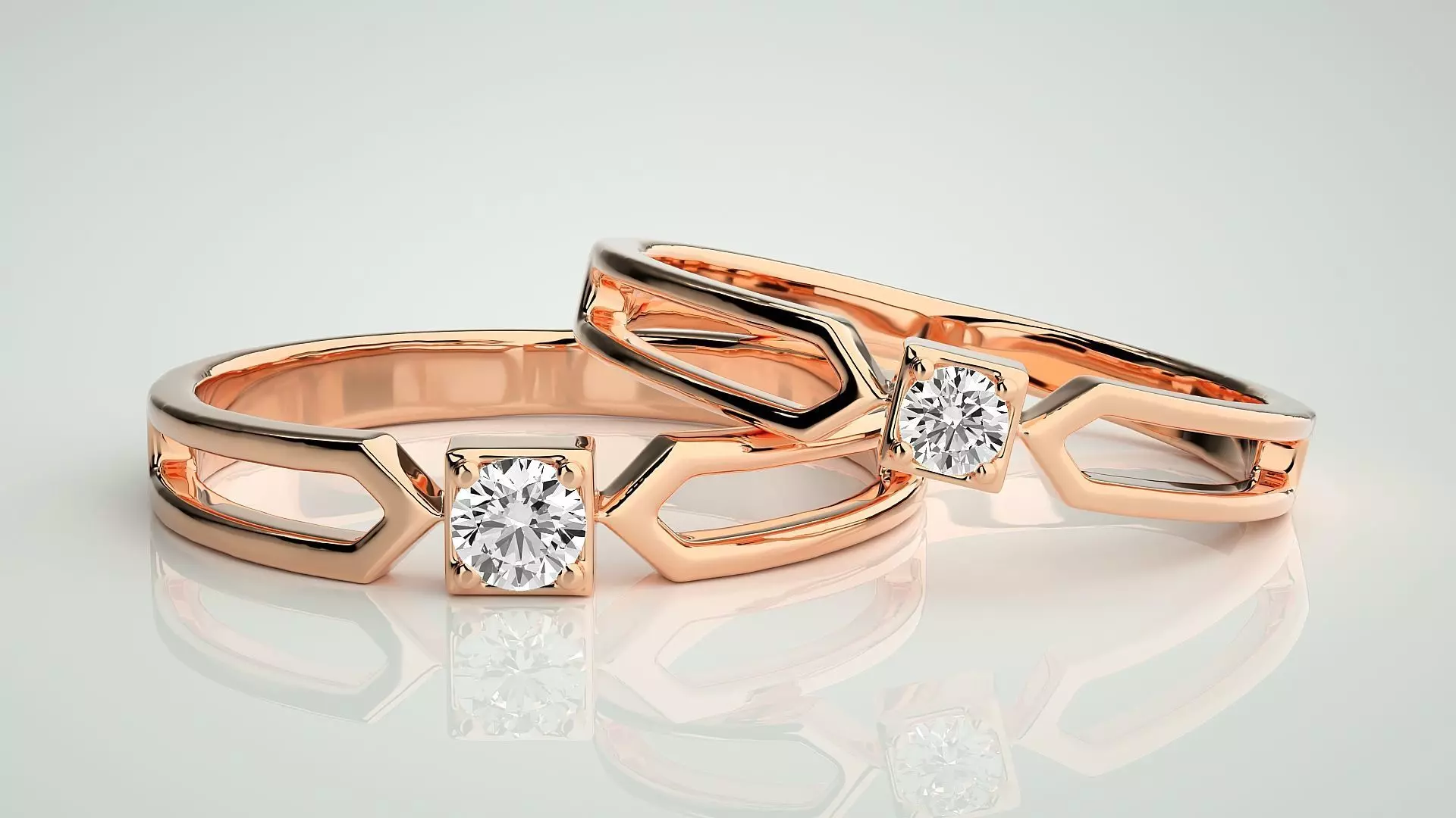 Solitaire Couple Band Ring 3dm stl render detail 3D print model_0