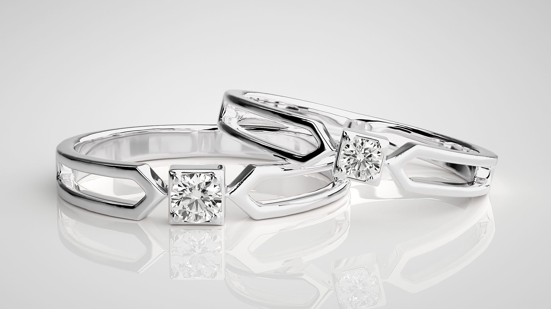 Solitaire Couple Band Ring 3dm stl render detail 3D print model_5