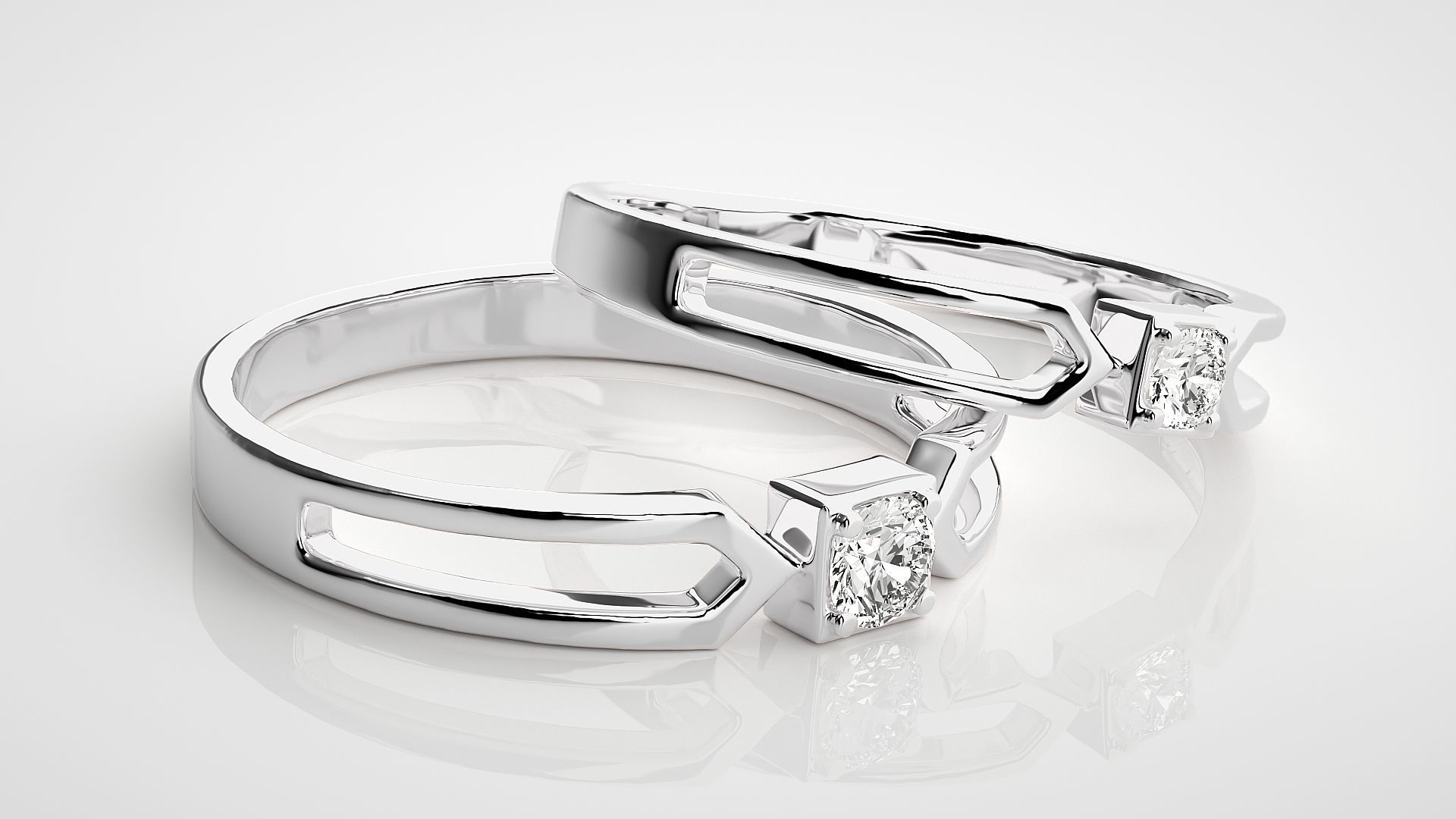 Solitaire Couple Band Ring 3dm stl render detail 3D print model_6