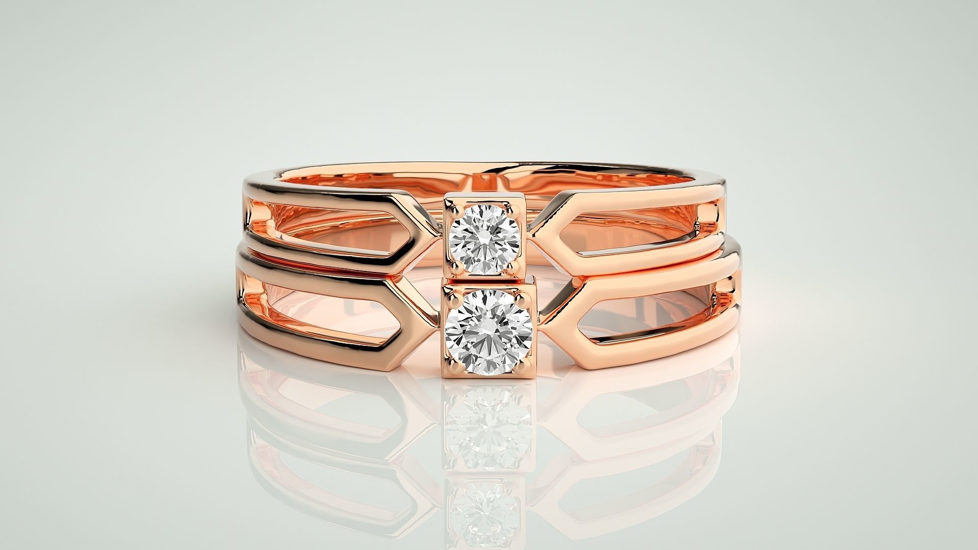 Solitaire Couple Band Ring 3dm stl render detail 3D print model_2