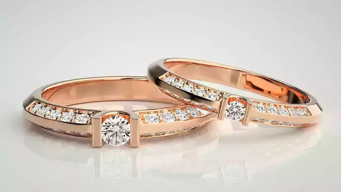 Solitaire Couple Band Ring 3dm stl render detail