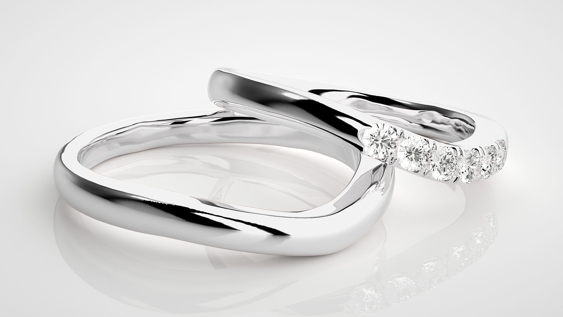Diamond Couple Band Ring 3dm stl render detail 3D print model_6