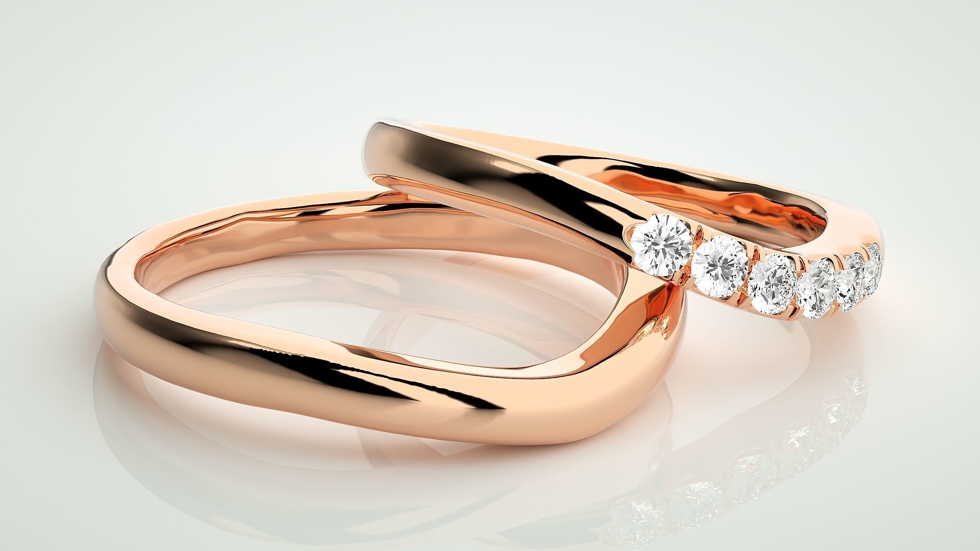 Diamond Couple Band Ring 3dm stl render detail 3D print model_1