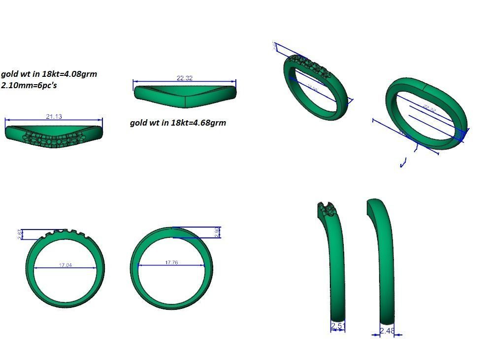 Diamond Couple Band Ring 3dm stl render detail 3D print model_3