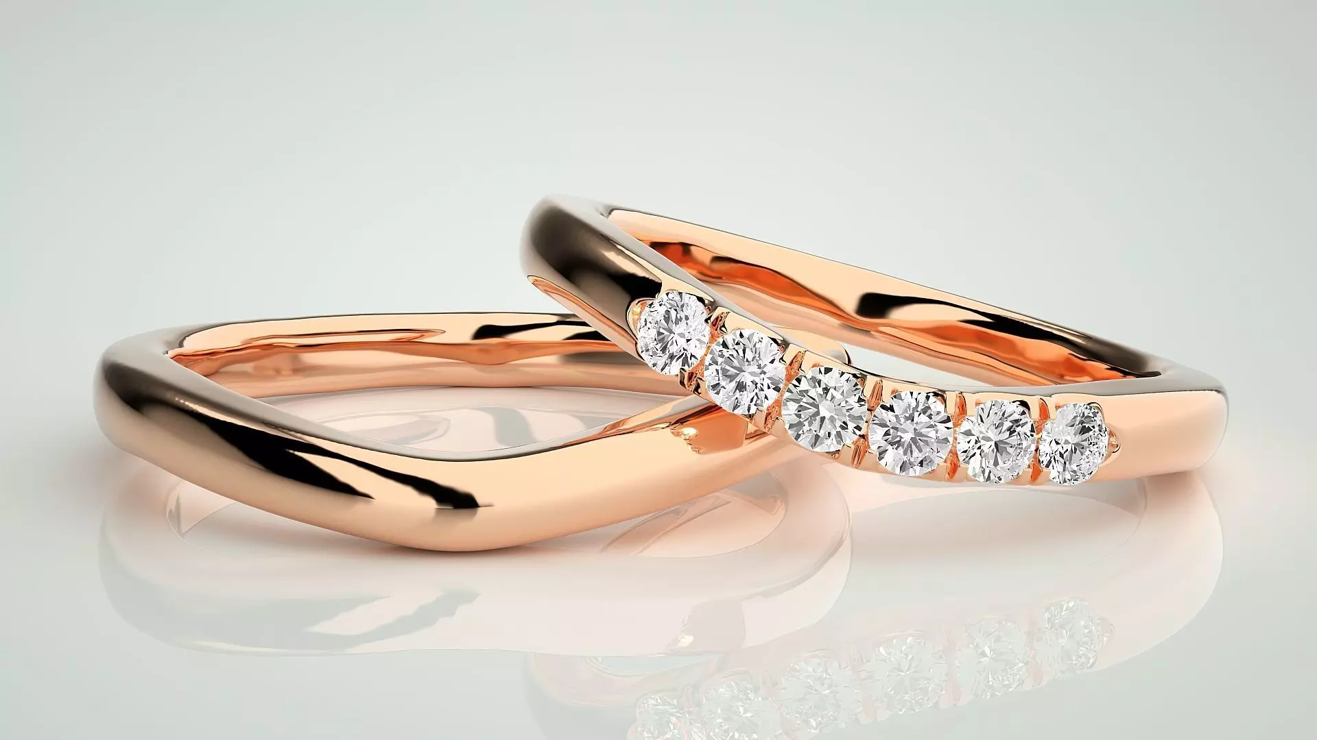 Diamond Couple Band Ring 3dm stl render detail 3D print model_0