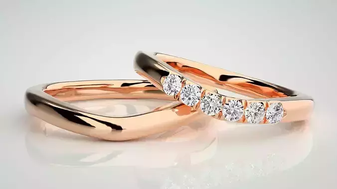 Diamond Couple Band Ring 3dm stl render detail 3D print model