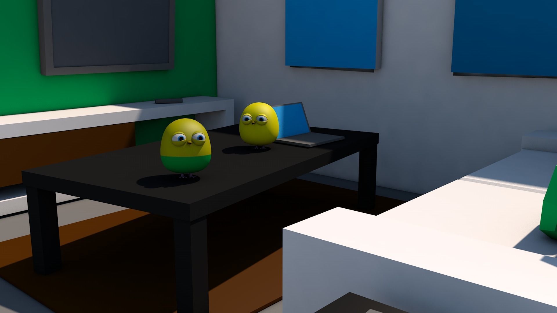 budgerigar two eggs with big eyes Low-poly 3D model_1