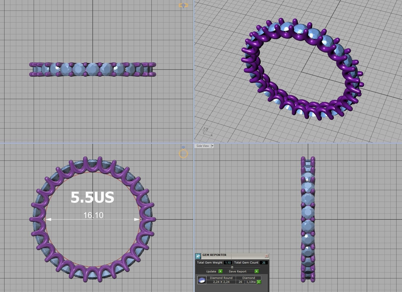 Diamond Eternity Ring Diamond U setting Ring 3dmodel 3D print model_20